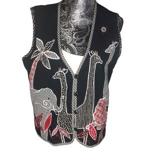 Napa Valley black safari appliqué‎ Vest small